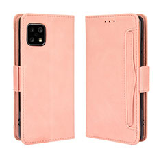 Leather Case Stands Flip Cover Holder BY3 for Sharp Aquos Sense4 Basic Pink