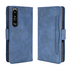 Leather Case Stands Flip Cover Holder BY3 for Sony Xperia 1 III Blue
