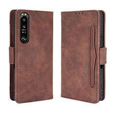 Leather Case Stands Flip Cover Holder BY3 for Sony Xperia 1 III Brown