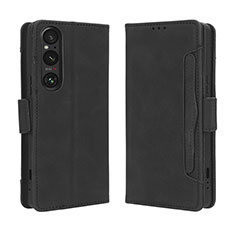 Leather Case Stands Flip Cover Holder BY3 for Sony Xperia 1 V Black