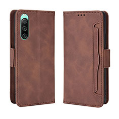 Leather Case Stands Flip Cover Holder BY3 for Sony Xperia 10 IV Brown