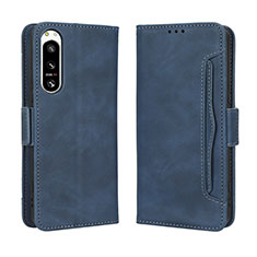 Leather Case Stands Flip Cover Holder BY3 for Sony Xperia 5 IV Blue