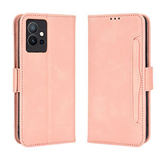 Leather Case Stands Flip Cover Holder BY3 for Vivo T1 5G India Pink
