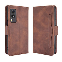 Leather Case Stands Flip Cover Holder BY3 for Vivo V21e 5G Brown