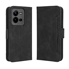 Leather Case Stands Flip Cover Holder BY3 for Vivo V25 5G Black