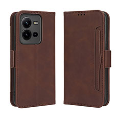 Leather Case Stands Flip Cover Holder BY3 for Vivo V25 5G Brown