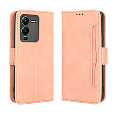 Leather Case Stands Flip Cover Holder BY3 for Vivo V25 Pro 5G Pink