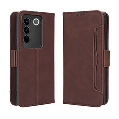 Leather Case Stands Flip Cover Holder BY3 for Vivo V27 5G Brown