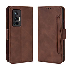 Leather Case Stands Flip Cover Holder BY3 for Vivo X70 Pro 5G Brown