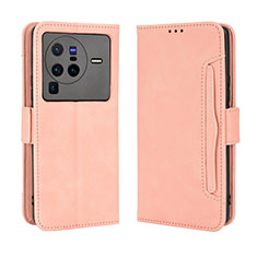 Leather Case Stands Flip Cover Holder BY3 for Vivo X80 Pro 5G Pink