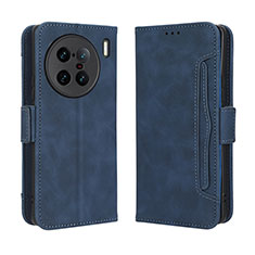 Leather Case Stands Flip Cover Holder BY3 for Vivo X90 Pro+ Plus 5G Blue