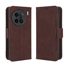 Leather Case Stands Flip Cover Holder BY3 for Vivo X90 Pro+ Plus 5G Brown