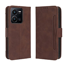 Leather Case Stands Flip Cover Holder BY3 for Vivo Y35 4G Brown