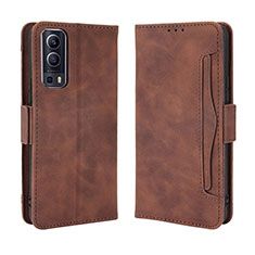 Leather Case Stands Flip Cover Holder BY3 for Vivo Y72 5G Brown