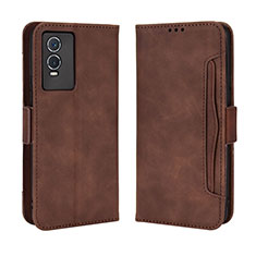 Leather Case Stands Flip Cover Holder BY3 for Vivo Y76s 5G Brown