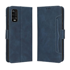 Leather Case Stands Flip Cover Holder BY3 for Wiko Power U20 Blue