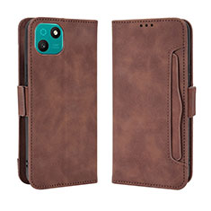 Leather Case Stands Flip Cover Holder BY3 for Wiko T10 Brown
