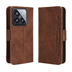Leather Case Stands Flip Cover Holder BY3 for Xiaomi Mi 14 Pro 5G Brown