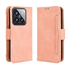 Leather Case Stands Flip Cover Holder BY3 for Xiaomi Mi 14 Pro 5G Pink