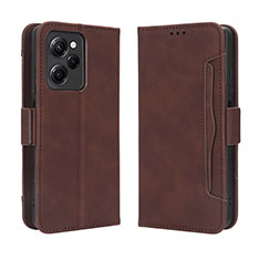 Leather Case Stands Flip Cover Holder BY3 for Xiaomi Poco X5 Pro 5G Brown