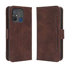 Leather Case Stands Flip Cover Holder BY3 for Xiaomi Redmi 12C 4G Brown