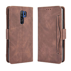 Leather Case Stands Flip Cover Holder BY3 for Xiaomi Redmi 9 Brown