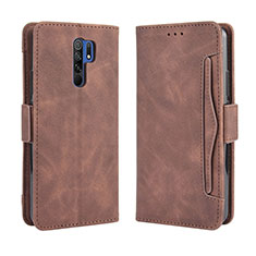 Leather Case Stands Flip Cover Holder BY3 for Xiaomi Redmi 9 Prime India Brown
