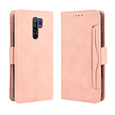 Leather Case Stands Flip Cover Holder BY3 for Xiaomi Redmi 9 Prime India Pink