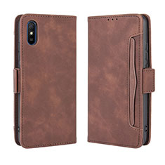 Leather Case Stands Flip Cover Holder BY3 for Xiaomi Redmi 9A Brown