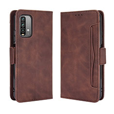 Leather Case Stands Flip Cover Holder BY3 for Xiaomi Redmi 9T 4G Brown