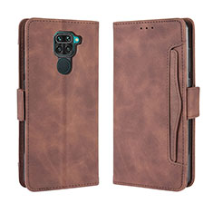 Leather Case Stands Flip Cover Holder BY3 for Xiaomi Redmi Note 9 Brown