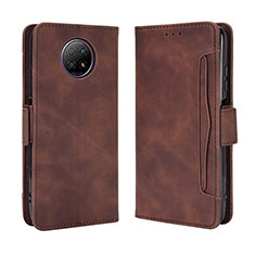 Leather Case Stands Flip Cover Holder BY3 for Xiaomi Redmi Note 9T 5G Brown