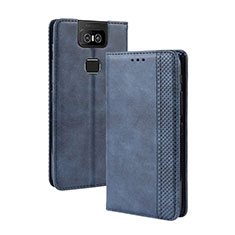 Leather Case Stands Flip Cover Holder BY4 for Asus Zenfone 6 ZS630KL Blue