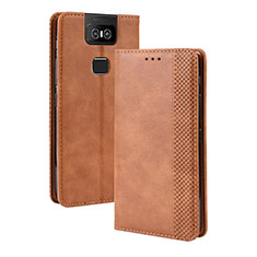 Leather Case Stands Flip Cover Holder BY4 for Asus Zenfone 6 ZS630KL Brown