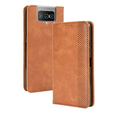Leather Case Stands Flip Cover Holder BY4 for Asus ZenFone 8 Flip ZS672KS Brown