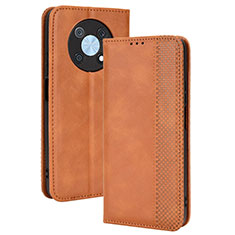 Leather Case Stands Flip Cover Holder BY4 for Huawei Nova Y90 Brown