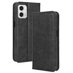 Leather Case Stands Flip Cover Holder BY4 for Motorola Moto G53 5G Black