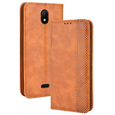 Leather Case Stands Flip Cover Holder BY4 for Nokia C100 Brown