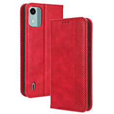 Leather Case Stands Flip Cover Holder BY4 for Nokia C12 Red