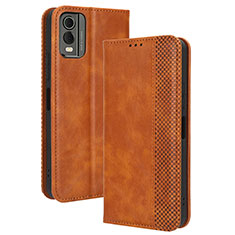 Leather Case Stands Flip Cover Holder BY4 for Nokia C32 Brown
