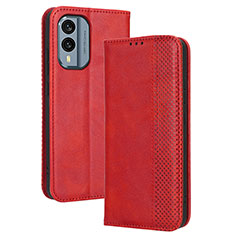 Leather Case Stands Flip Cover Holder BY4 for Nokia X30 5G Red
