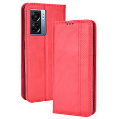 Leather Case Stands Flip Cover Holder BY4 for Oppo A56S 5G Red