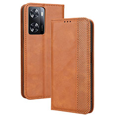 Leather Case Stands Flip Cover Holder BY4 for Oppo A57 4G Brown