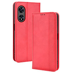 Leather Case Stands Flip Cover Holder BY4 for Oppo A58x 5G Red
