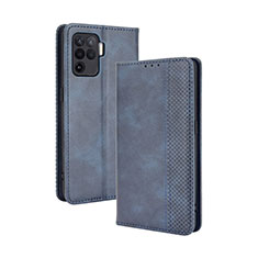 Leather Case Stands Flip Cover Holder BY4 for Oppo A94 4G Blue