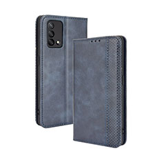 Leather Case Stands Flip Cover Holder BY4 for Oppo A95 4G Blue