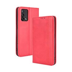 Leather Case Stands Flip Cover Holder BY4 for Oppo A95 4G Red