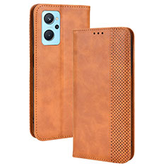 Leather Case Stands Flip Cover Holder BY4 for Oppo A96 4G Brown
