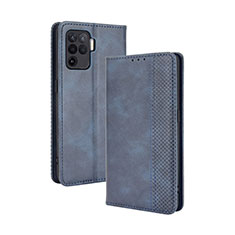 Leather Case Stands Flip Cover Holder BY4 for Oppo F19 Pro Blue