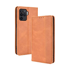 Leather Case Stands Flip Cover Holder BY4 for Oppo F19 Pro Brown